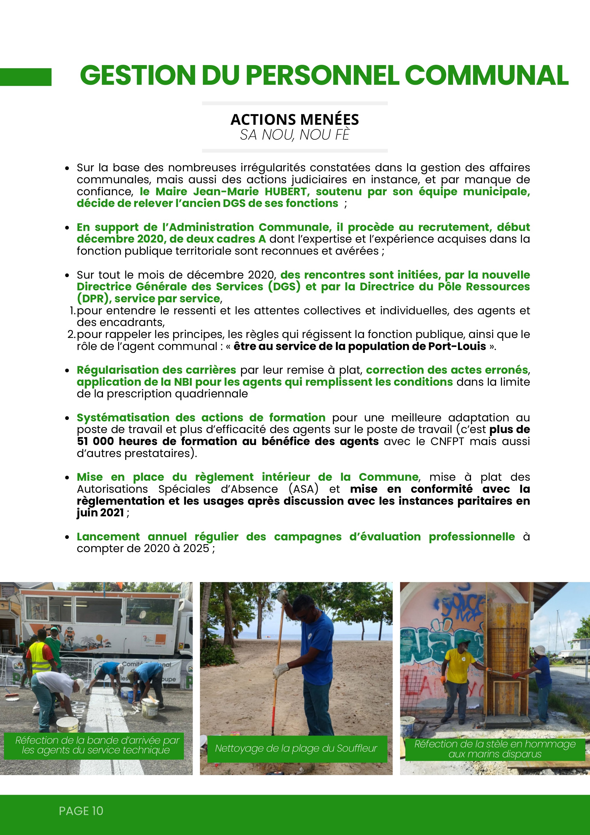 Personnel communal — Actions menées