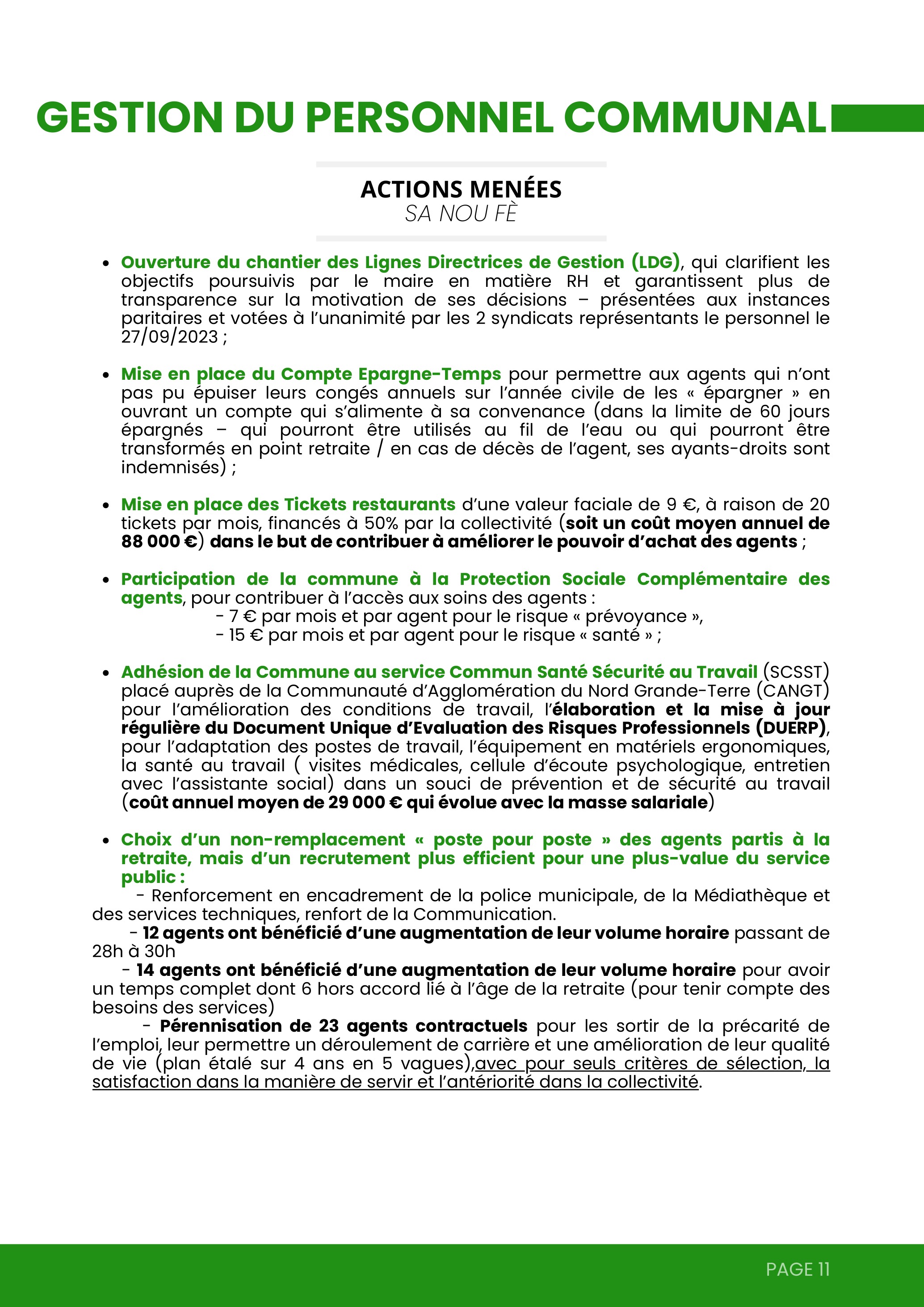 Personnel communal — Actions menées (suite)