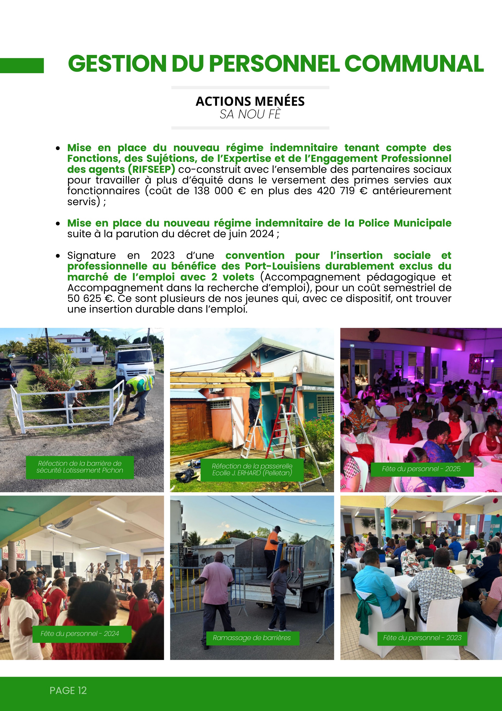 Personnel communal — Actions menées (RIFSEEP, insertion)