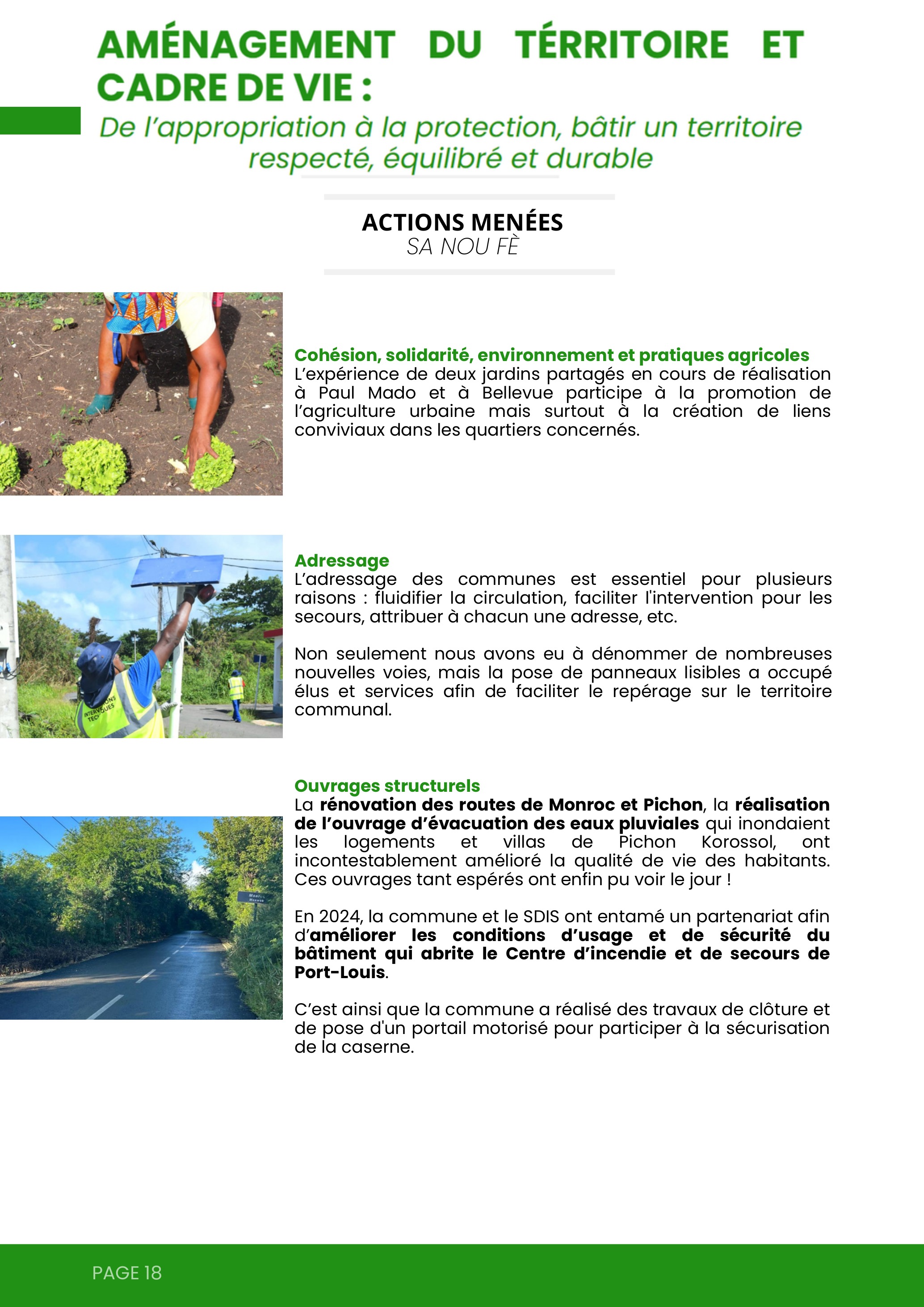 Aménagement — Agriculture urbaine, adressage, ouvrages